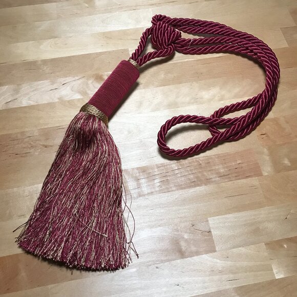 Vintage Rodeo Home Aurbergine Gold Curtain Braided Rope Tassel Drape Tieback 29" - Picture 1 of 6